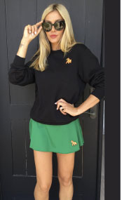 Short Sweat Solid Embroidered